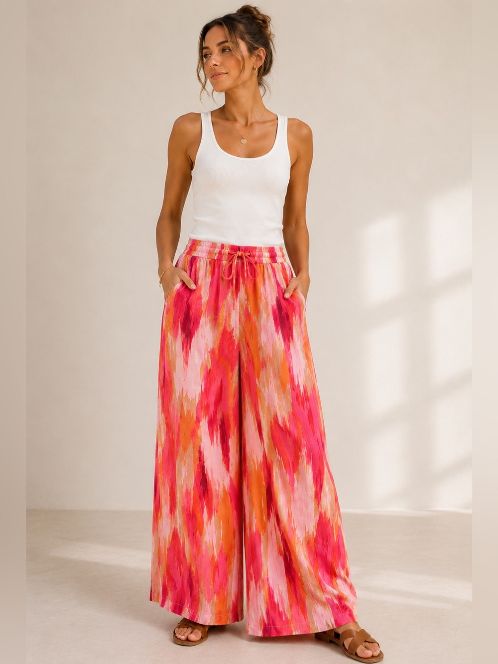 Zac & Rachel Hibiscus Pink Wide Leg Pants XL Resort Vacation NWT